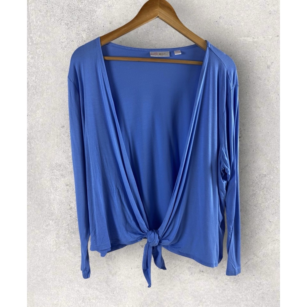 Belle By Kim Gravel Soft Knit Cardigan Sweater Blue Open Front Stretch Size LP
